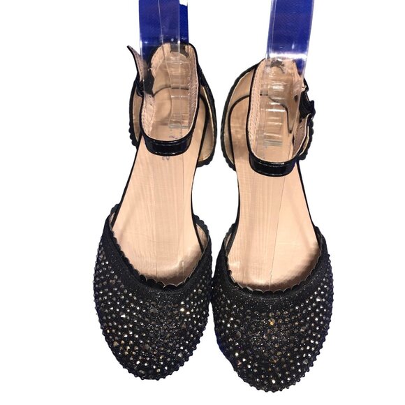 Girls Rhinestone Flat Black With Black Rhinestones Girl's Size 1 Pre-Owned - Picture 2 of 6